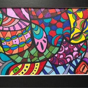 Original hand drawn intuitive abstract art with mat.